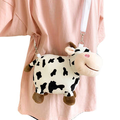 Women Cute Plush Cow Mini Bag 6.3 Inch Phone Messenger Crossbody Bag