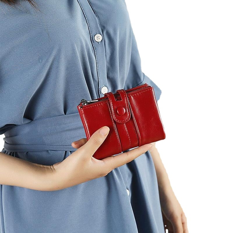 Women RFID Anti Theft 6 Card Slots Oil Wax Bifold Wallet Purse