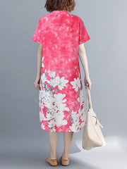 Short Sleeve Spliced Floral Casual Tie-dyed Dress For Women