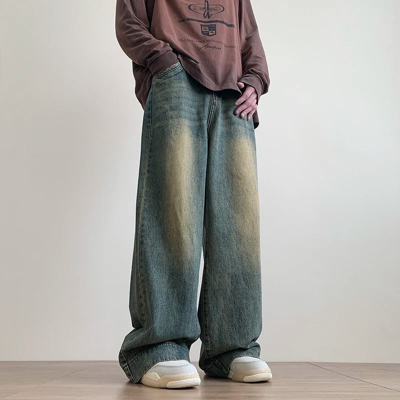 Men's Distressed Vintage Wide-Leg Jeans – Oversized Baggy Denim Trousers for Casual Streetwear