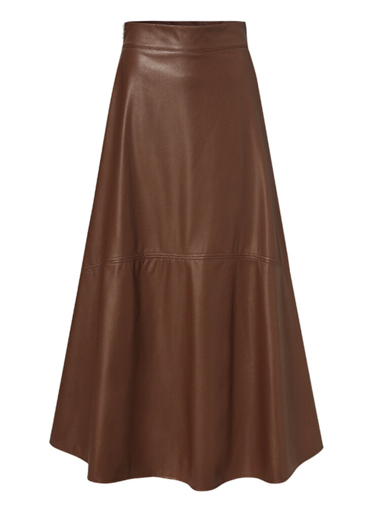 Women Solid Casual Leather Ankle Length Street Fashion Fitting Skirts