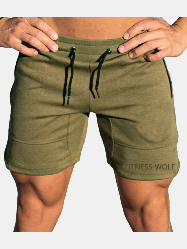 Mens Sports Bicycle Drawstring Slim Fit Solid Color Casual Shorts