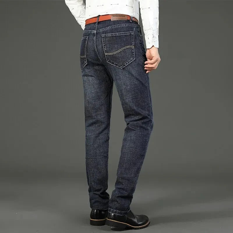 Men's Classic Straight Fit Stretch Jeans – Midweight Denim Trousers for Work & Casual
