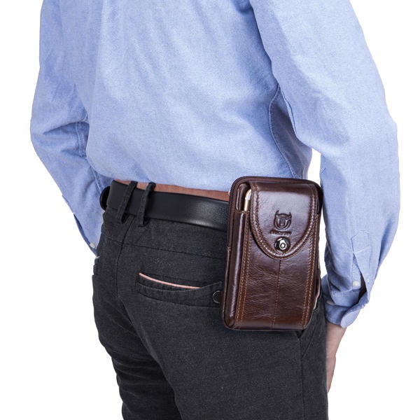 Men Genuine Leather Belt Bag Vintage Phone Pouch Multi-function Fanny pack