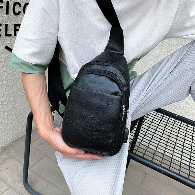 Men's PU Leather Multi-pocket Crossbody Sling Bag