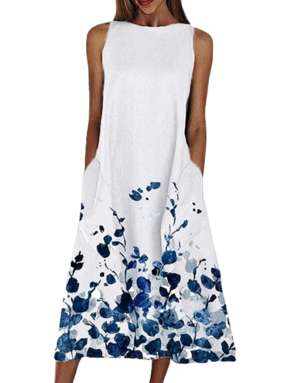 Casual Sleeveless Floral Print Round Neck Elegant Loose Dress For Womens