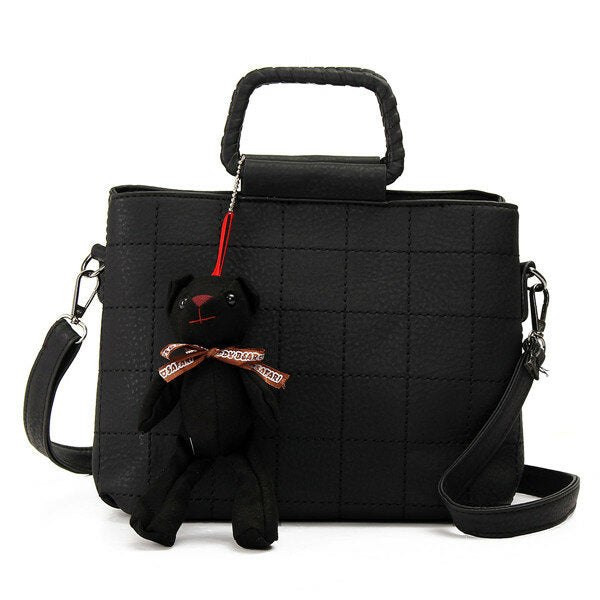 Retro Women PU Leather Plaid Bear Handbags Ladies Elgant Shoulder Bags Crossbody