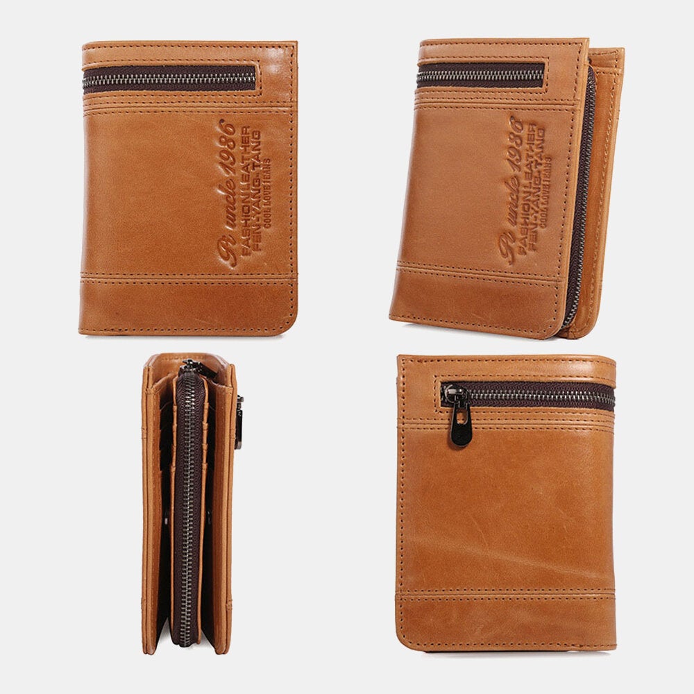 Men Genuine Leather Short RFID Anti-theft Large Capacity Multi-card Slot Card Holder Coin Purse Wallet Money Clip