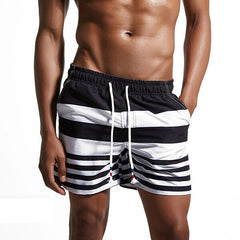 Men Striped Printing Beach Seaside Loose Fit Casual Surf Board Shorts