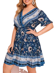 Bohemia Floral Print V-neck Casual Holiday Midi Dress