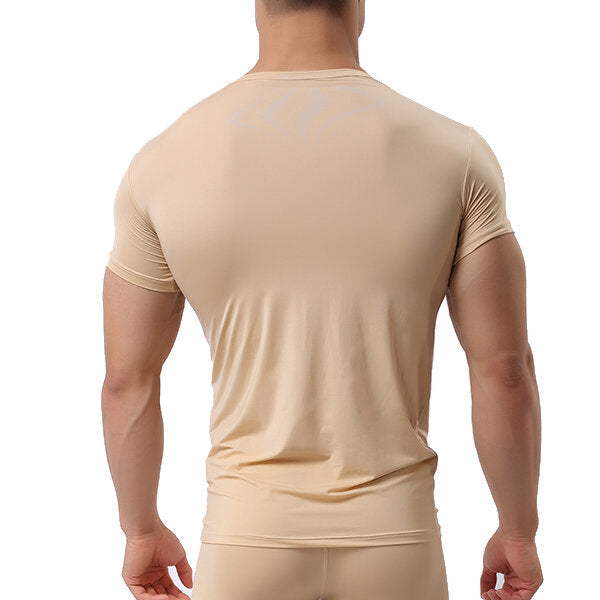 Men's Sports Primer Sexy Tops Pure Color Elastic Bodybuilding Comfortable Wear T-shirt