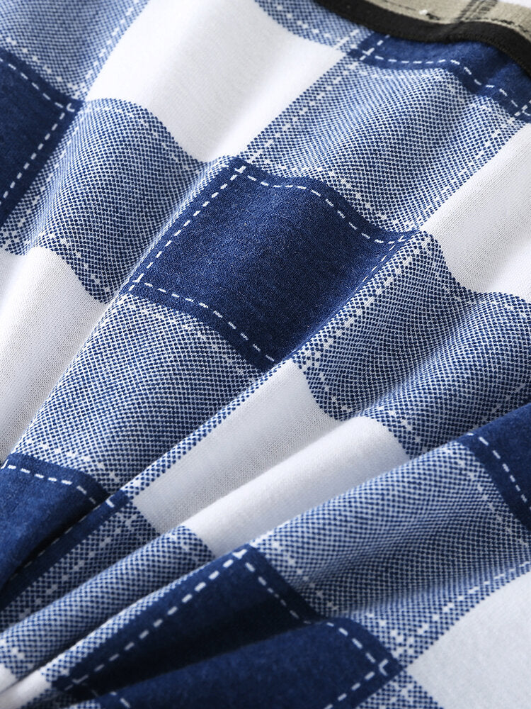 Mens Cotton Classical Plaid Print Home Breathable Mid Waist Boxers