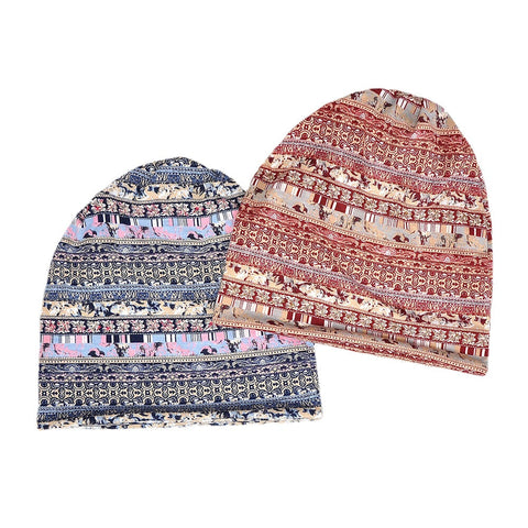 Women Polyester Cotton Overlay Geometry Print Elastic Dual-use Bib Scarf Beanie Hat