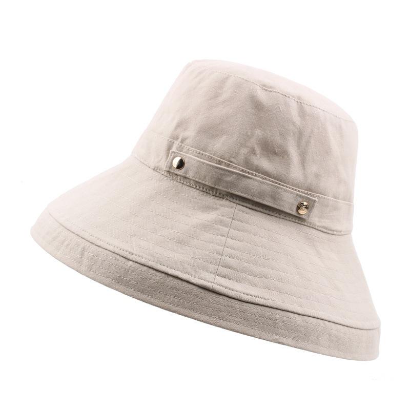 Women Foldable Cotton And Linen Bucket Hat Double Buckle Monochrome Beach Curling Sun Hat