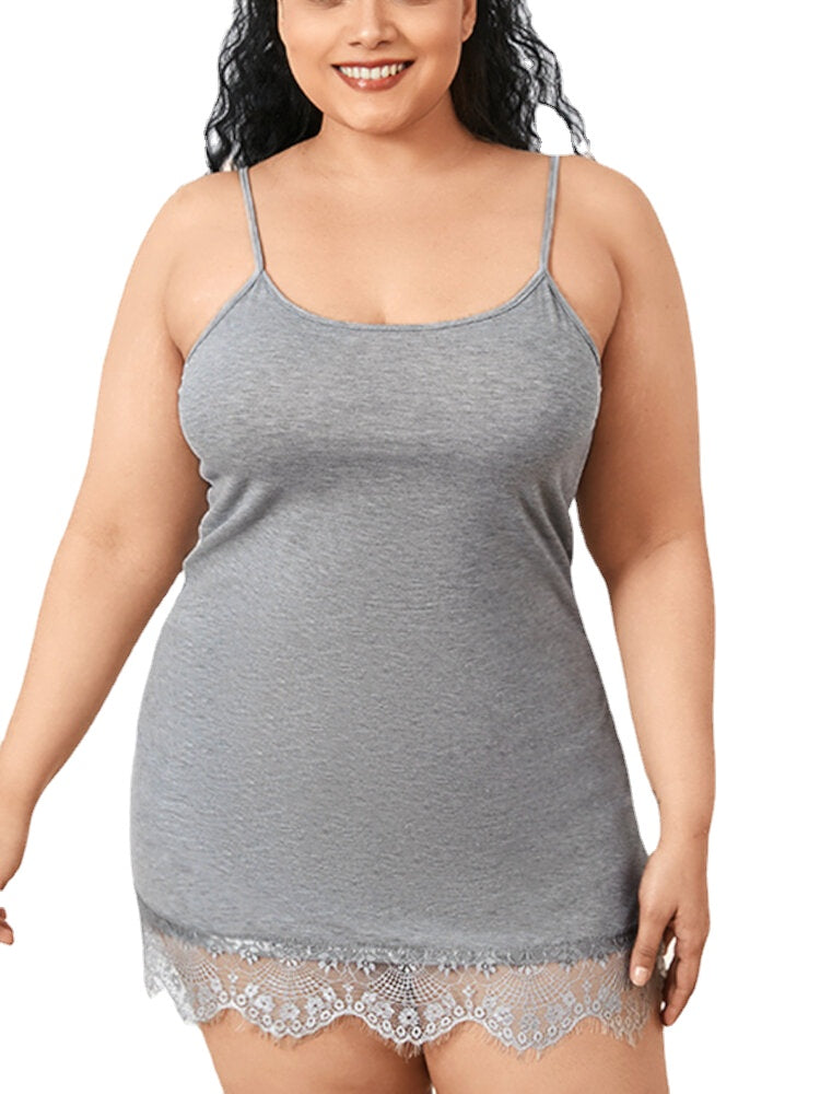 Women's Casual Summer Nightgown, O-Neck Lace Patchwork