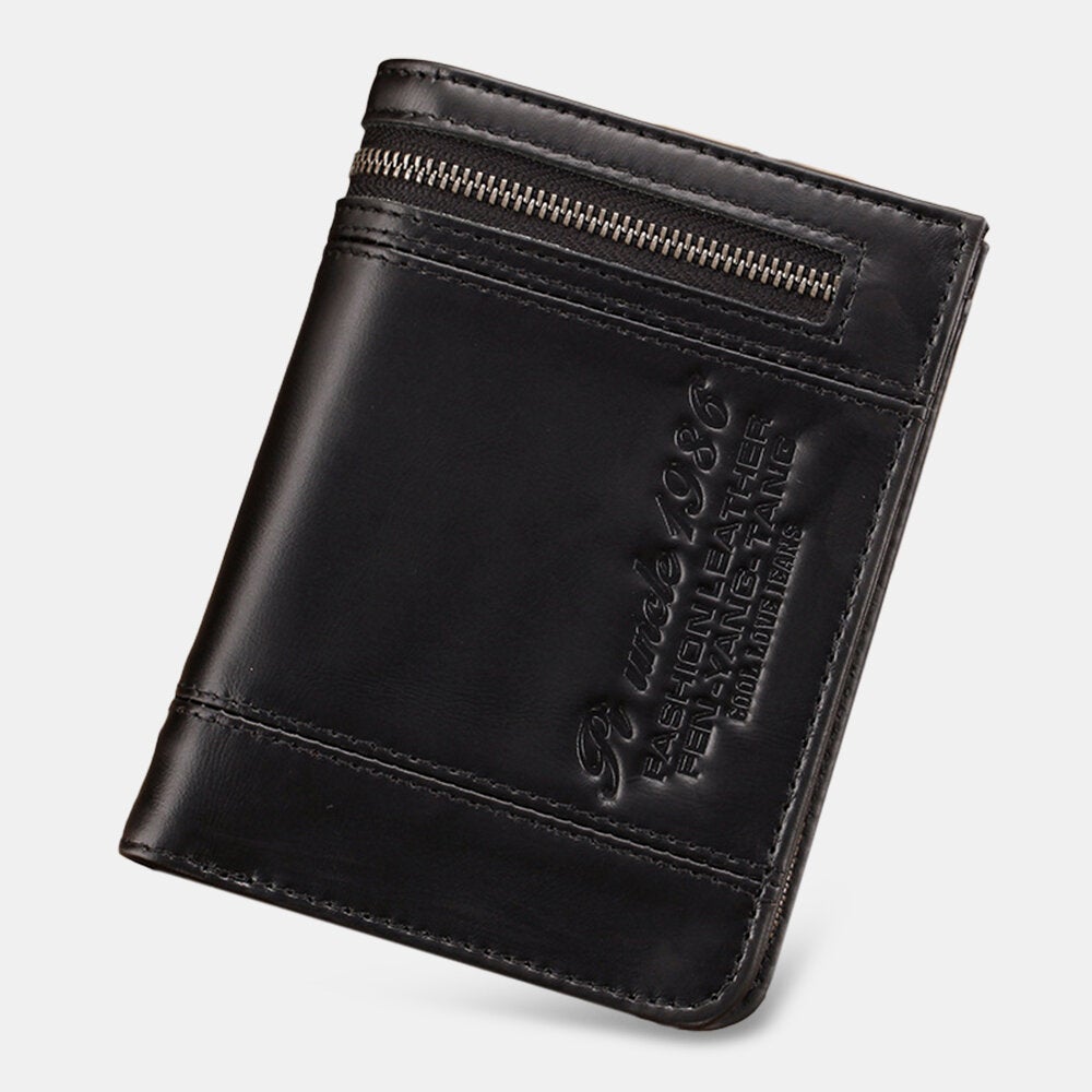 Men Genuine Leather Short RFID Anti-theft Large Capacity Multi-card Slot Card Holder Coin Purse Wallet Money Clip