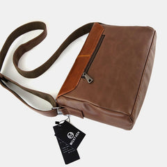 Men PU Leather Large Capacity Anti-Theft Cover Zipper Vintage Casual Messenger Bag Crossbody Shoulder