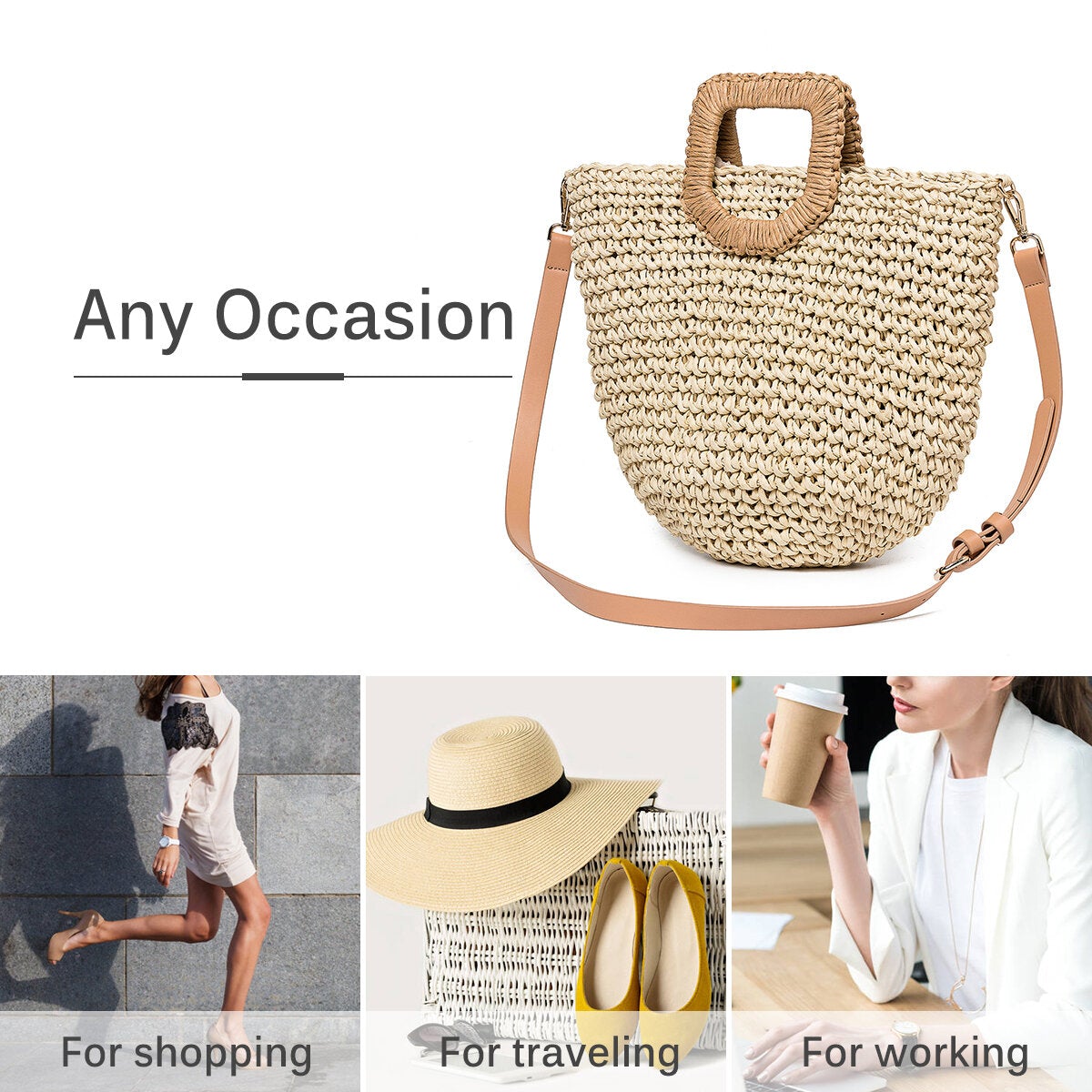 Women Summer Beach Bag Travel Straw Top Handle Big Capacity Handbag