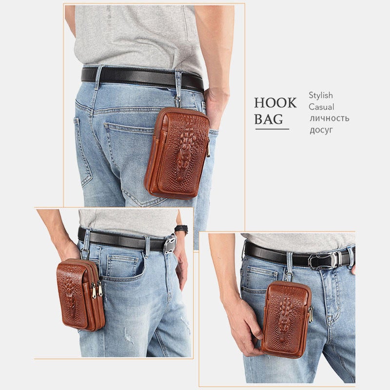 Men Genuine Leather Casual Multifunctional Phone Bag Waist For Outdoor