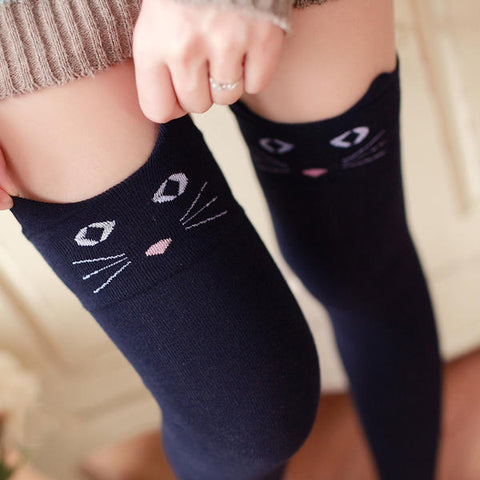Women Girls Cartoon Animal Cotton Stocking Kawaii Cat Bear Over Kneed High Tight Socks