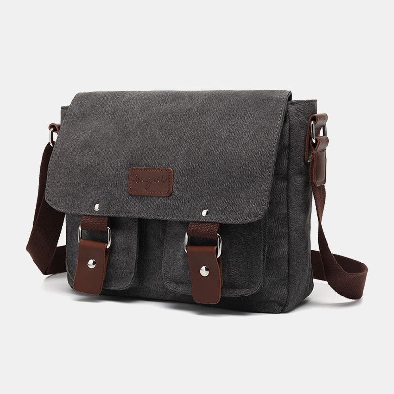 Men Genuine Leather And Canvas Retro Travel Outdoor Multi-pocket Carrying Bag Crossbody