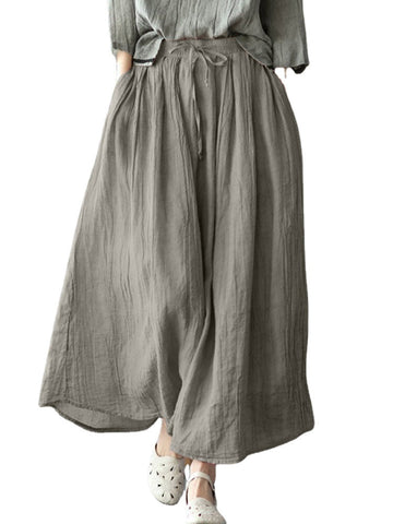 Solid Elastic Waist Pocket Casual Skirt