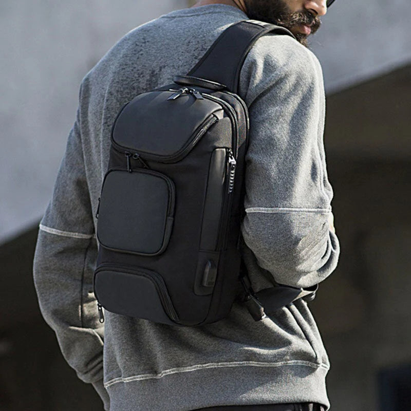 Men's Multifunction USB Charging Crossbody Bag for 15.6" Laptop with Multi-Pockets