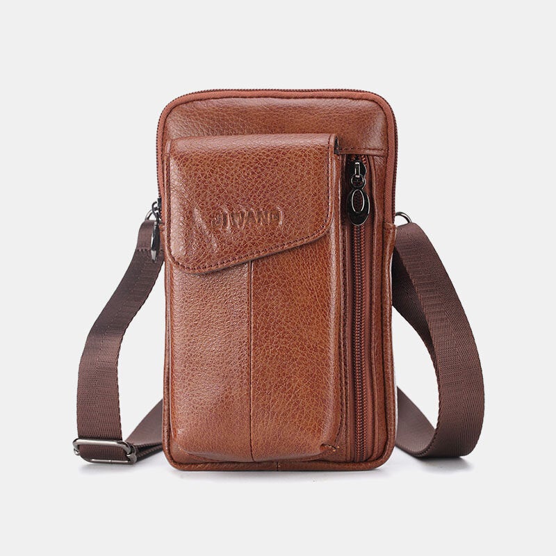 Men Genuine Leather 6.5 Inch Phone Bag Waist Belt Crossbody