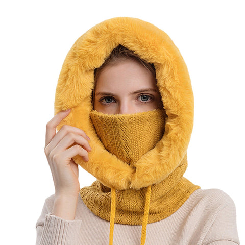 Women Outdoor Riding Hood Plush Warm Neck Protection Ear Protection Bib One-piece Cold-proof Headgear