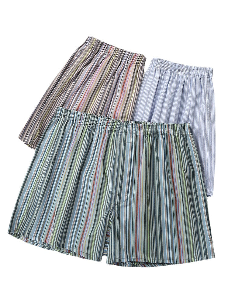 Mens 100% Cotton Colorful Striped Print Loose Fit Elastic Waist Breathable Home Boxers