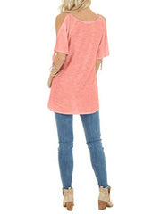 Women V-Neck Solid Color Loose T-Shirts