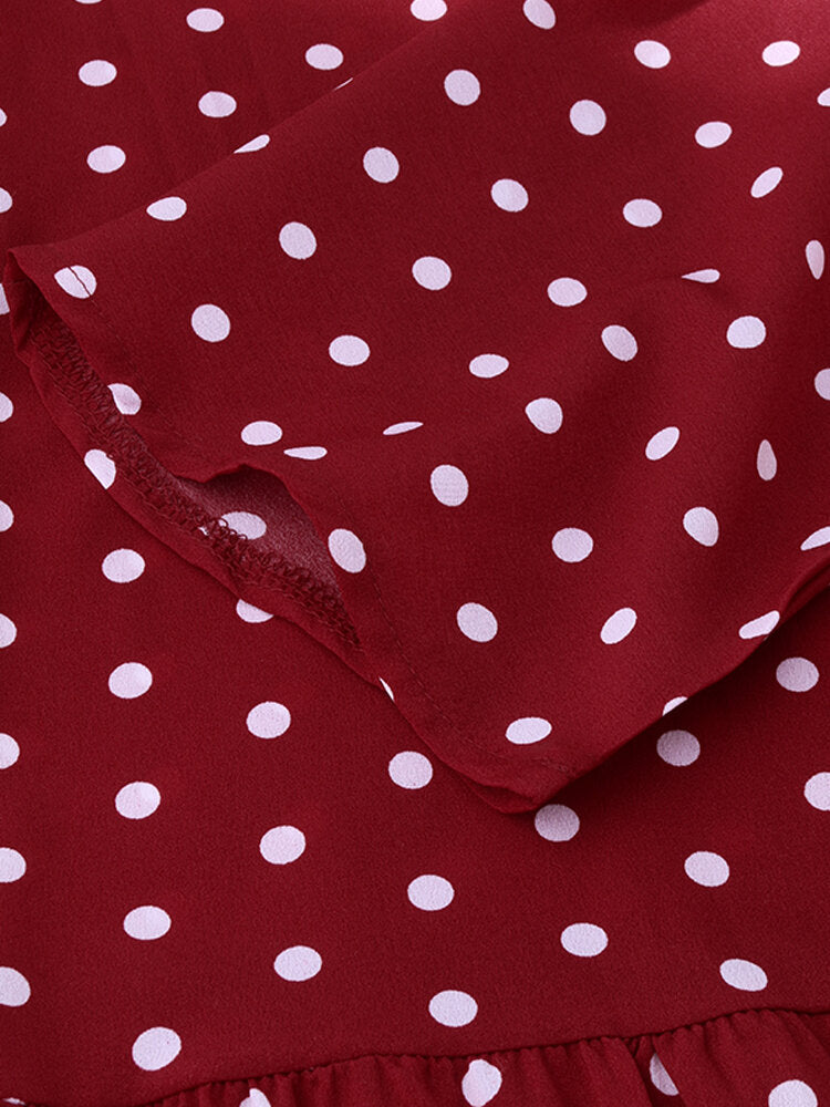 Women Loose O-neck Polka Dot 3/4 Sleeve Maxi Dress