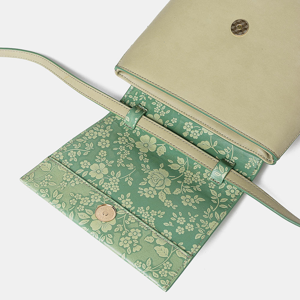 Women Vintage Genuine Leather Floral Handbag Crossbody Bag Shoulder