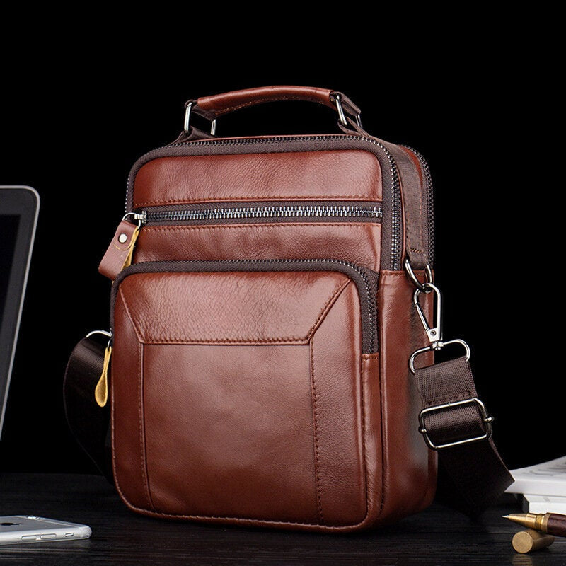 Men's Genuine Leather Multi-pocket Crossbody Sling Bag