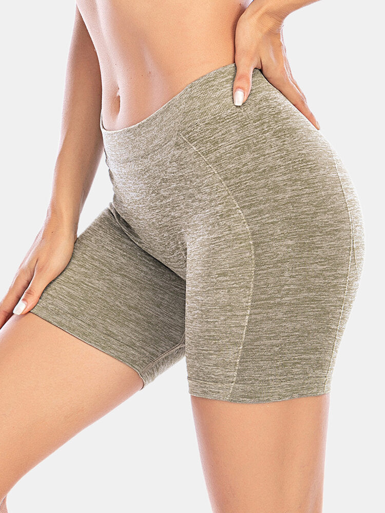 Women Solid Color Hip Lifting Yoga Running Seamless Shorts