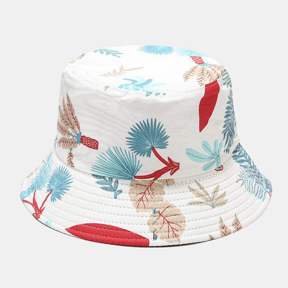Women Double-Sided Summer UV Protection Marine Plant Pattern Casual Simple Sun Hat Bucket Hat