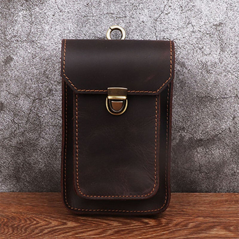 Men Genuine Leather 5.5 6.5 Inch Phone Bag Leather Hanging Waist