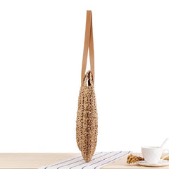 Women Leisure Round Straw Bag Woven Beach Bag Shoulder Bag