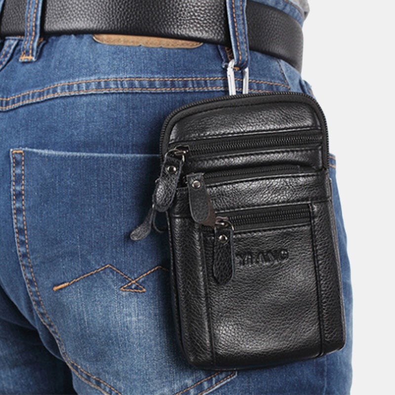 Genuine Leather Waist Bag Multi-pocket Belt Phone Shoulder For Men