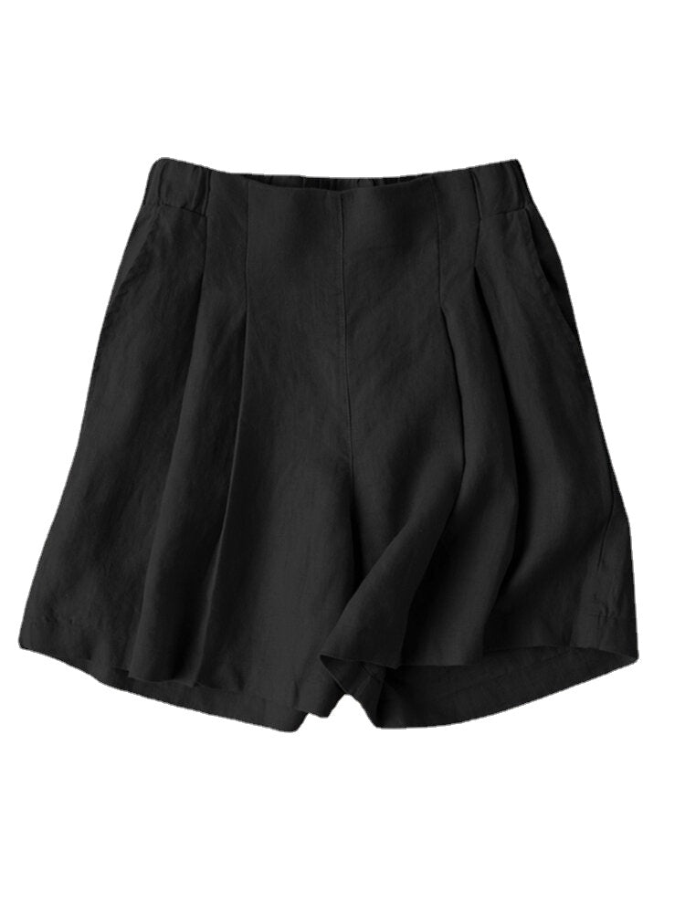 Solid Ruched Pocket Casual Cotton Shorts