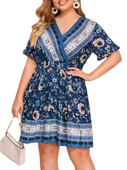 Bohemia Floral Print V-neck Casual Holiday Midi Dress