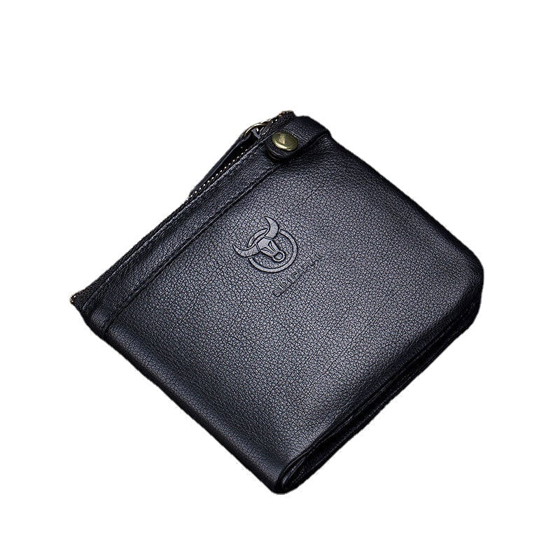 Men Genuine Leather RFID Blocking 8 Card Holder Zipper Wallet