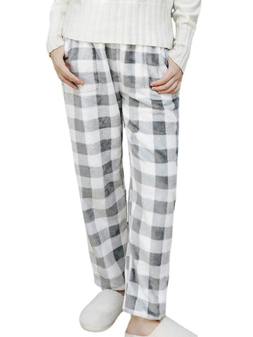 Women Plaid Pattern Plush Thicken Warm Home Sleepwear Pants