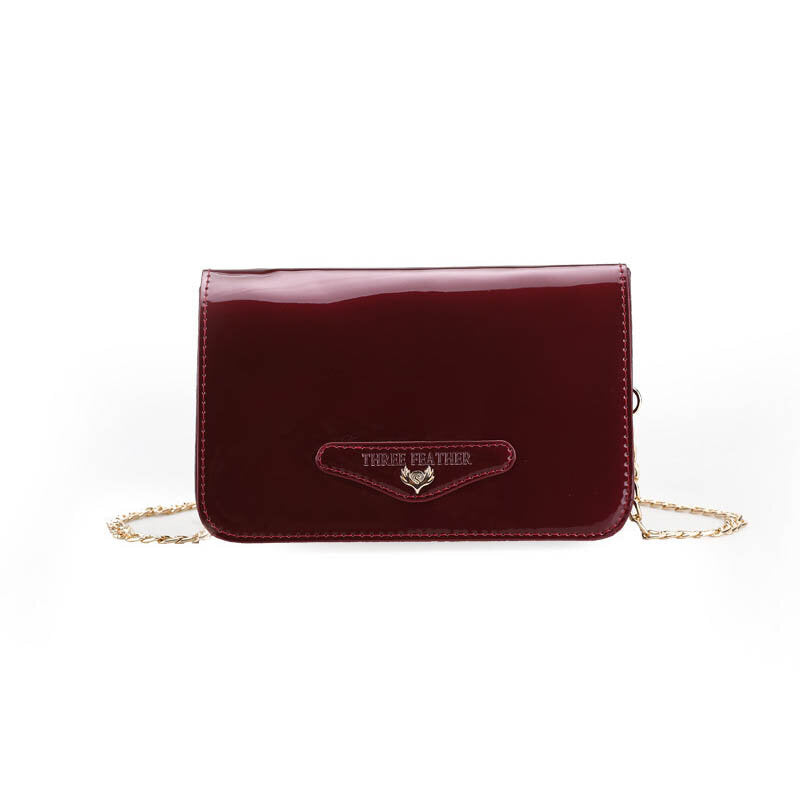 Female Casual Patent Leather Small Square Bag Chain Phone Shoulder Messenger with Transparent Slot