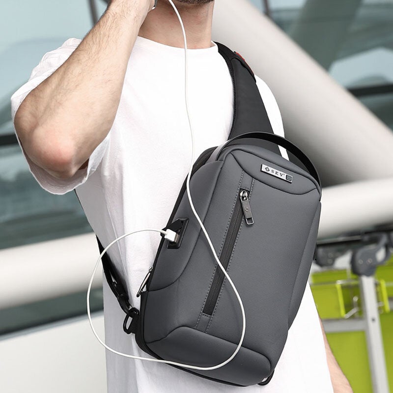 Men Fashion USB Charging Design Breathable Chest Bag Casual Travel Back Anti-theft Phone Pocket Crossbody Shoulder