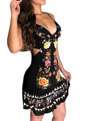 Women‘s Sleeveless Floral Print Casual Holiday Boho Mini Dress