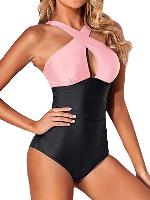 Women's Swimwear One Piece Normal Swimsuit Quick Dry Plain Black White Pink Navy Blue Royal Blue Bodysuit Bathing Suits Sports Beach Wear Summer