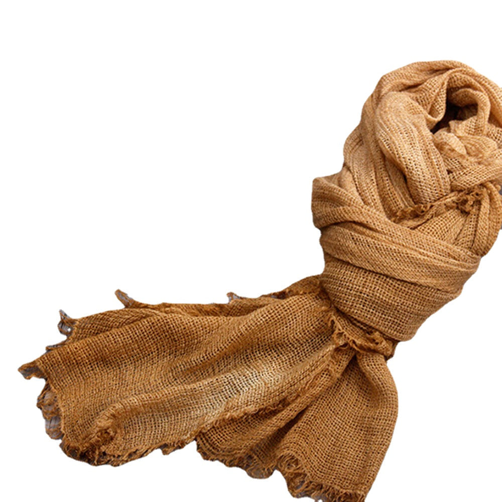 Women Dirty Dyed Cotton Autumn And Winter Keep Warm Neck Protection Solid Brief Ethnic Style Scarf Shawl