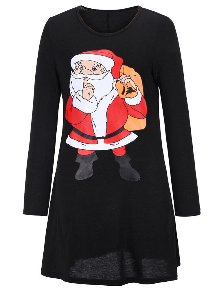 Family Mother Daughter Parent-child Christmas Printed Long Sleeve Women Dress