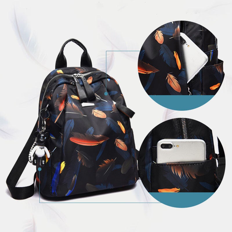 women oxford butterfly feather pattern large capacity headset hole waterproof anti theft backpack